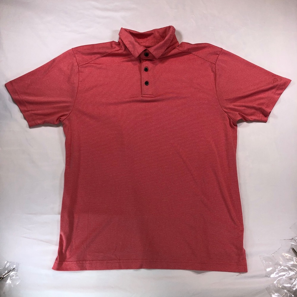 Grand Slam Performance Mens Medium Coral Red Striped Short Sleeve Golf Polo
